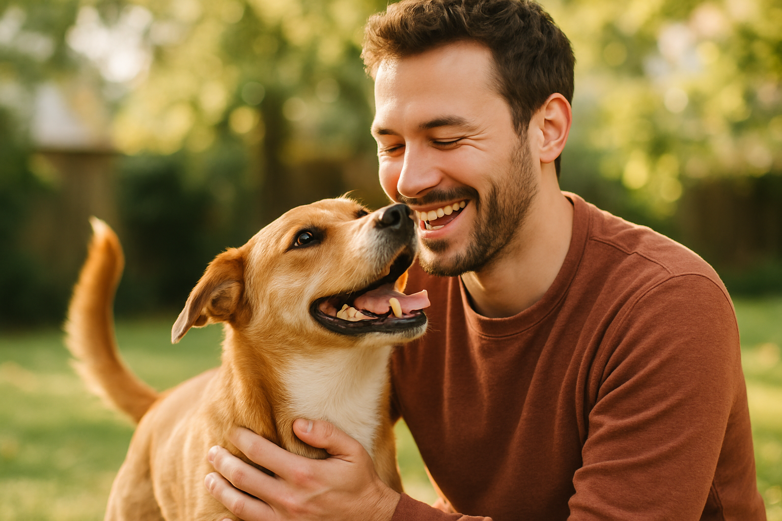 perro feliz con su dueño
